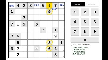 New York Times Sudoku Hard July 16, 2023