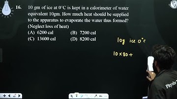 10 gm of ice at 0°C is kept in a calorimeter of water equivalent 10gm. How much heat should ....