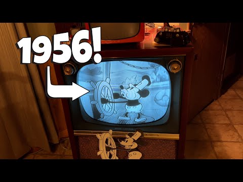 Steamboat Willie (Public Domain) on a 1950s TV