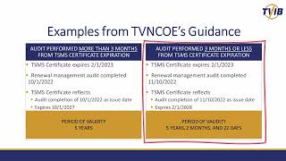 TVIB Takeaways - TSMS Certificate Management Audit Dates