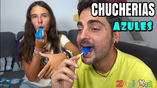 PROBANDO Chucherias RARAS!! AZUL con mi padre lo mas azul