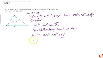 In figure, ABC is a triangle in which `/_A B C=90o` and `A D_|_B C` . Prove that `A C^2=A B^2+B ...