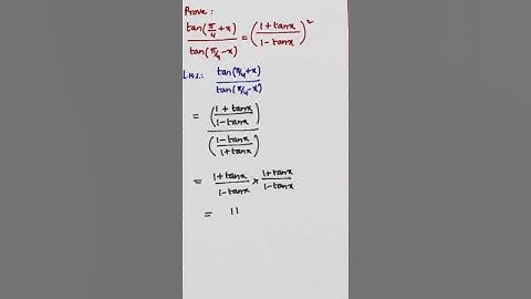 Tan(pi/4+x)/tan(pi/4-x) #shorts #trigonometry #jee #cbse #eamcet #mathematics #maths #ncert