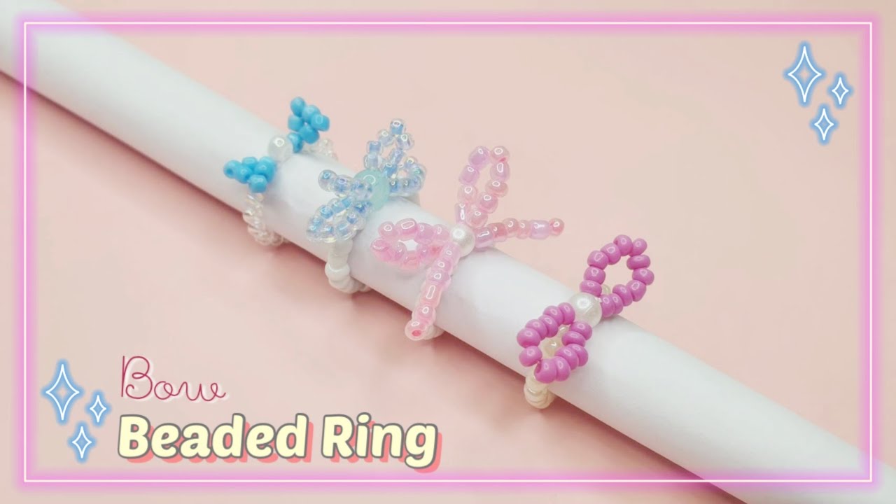 4 วิธีสอนร้อยแหวนลูกปัดรูปโบว์ แบบง่ายๆ สไตล์เกาหลี🎀: How to Make Bowknot Ribbon Beaded Ring