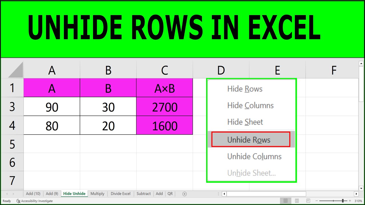 How to unhide rows in excel youtube