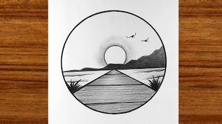 Easy drawing for beginners | Easy circle scenery drawing step by step | Circle scenery drawing