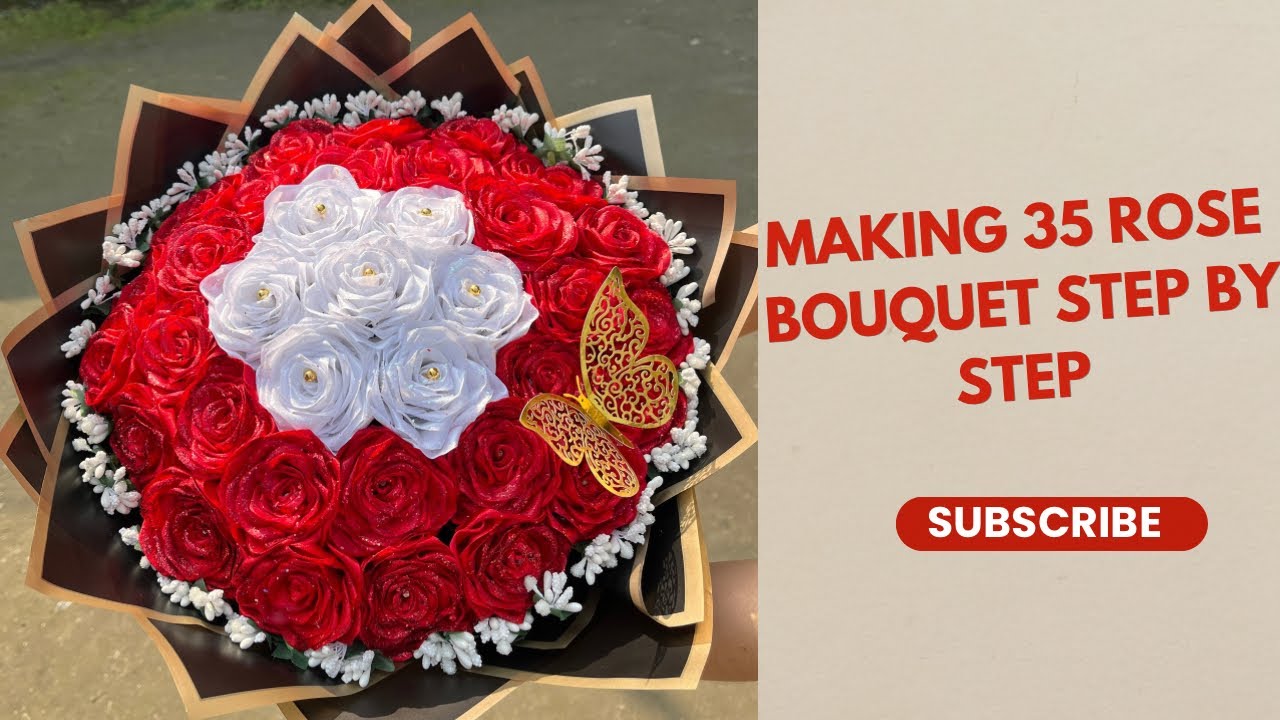 Making a 35 Flowers Bouquet at Home💐 #handmade #bouquet #rosebouquet #subscribe #explorepage #diy 