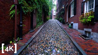 4K Walk in Heavy Rain  Beacon Hill  Boston, MA  ASMR Walking 3D Binaural Audio