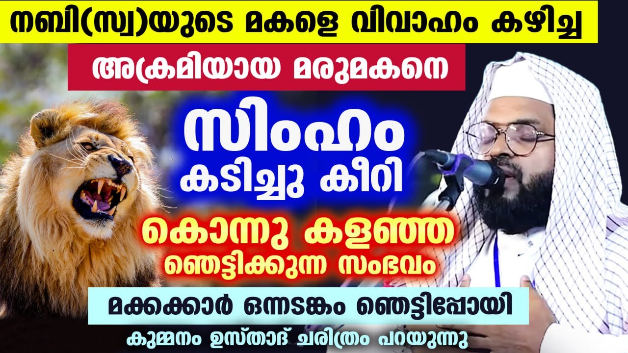 സിംഹം കടിച്ചു കീറി കൊന്നു കളഞ്ഞ നബിസ്വയുടെ അക്രമി മരുമകന്റെ ഞെട്ടിക്കുന്ന ചരിത്രം Kummanam usthad