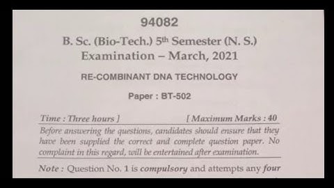MDU B.sc. ( Bio.Tech.)  5th semester ( N.S.) Re.Combinant DNA technology ( BT-502) March  2021