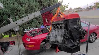Charlie's Integra  B18C5 Type R engine swap, pulling out the stock B18B motor and transmission...