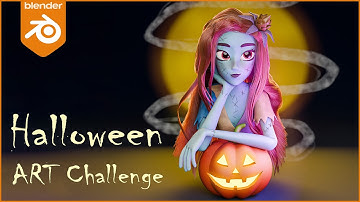 Frankenstein Girl 3D Character and Jack-O-Lantern Pumpkin Halloween (Timelapse) - Blender 4.0