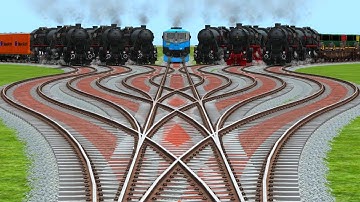 ALL REALISTIC STEAM TRAINS CROSSING FROM CURVED BRANCHED RAILROAD TRACKS RISKY RAILROAD TRACK |train