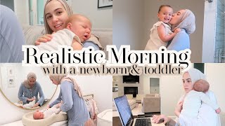 Realistic Morning with a Newborn + Toddler! Work From Home Mom