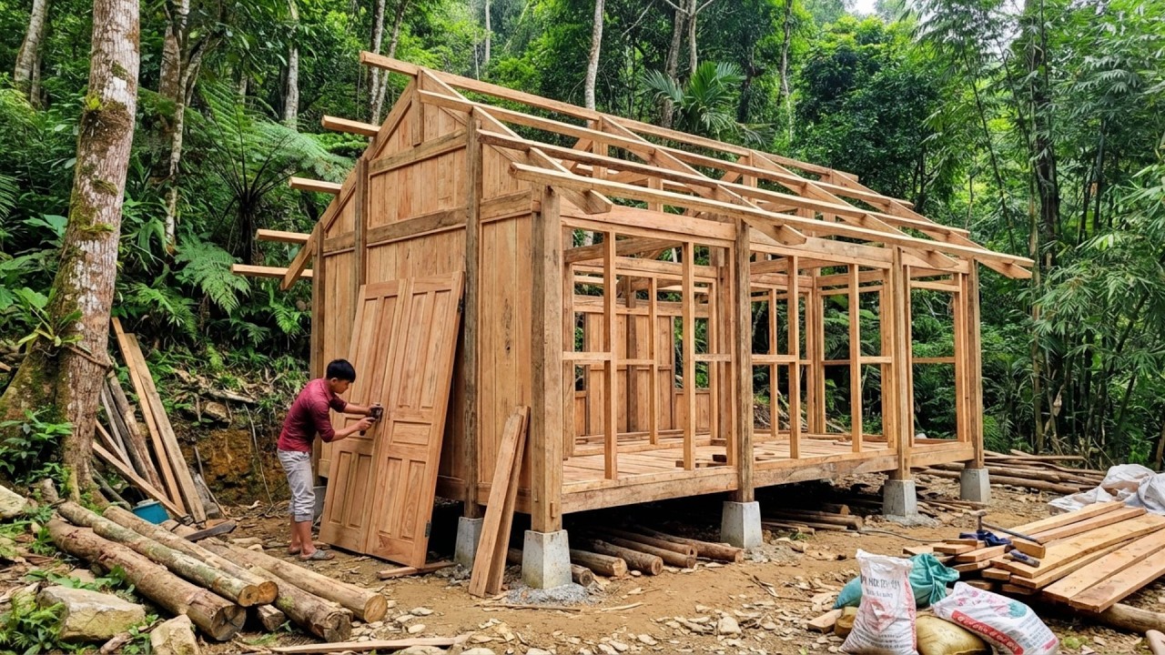 Phong Ly Work Together To Build A New Wooden House To Expand The Living Space
