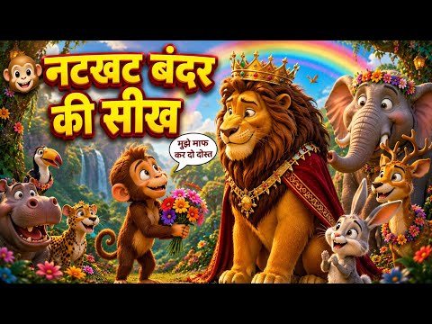 शेर राजा और नटखट बंदर | Hindi Moral Story for Kids | Jungle Cartoon Story | King and Naughty Monkey by Kiyatoons