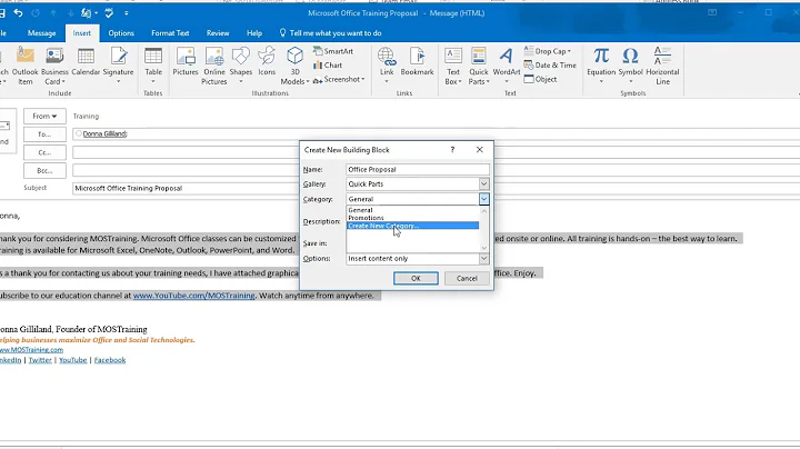 How to create Microsoft Outlook Quick Parts