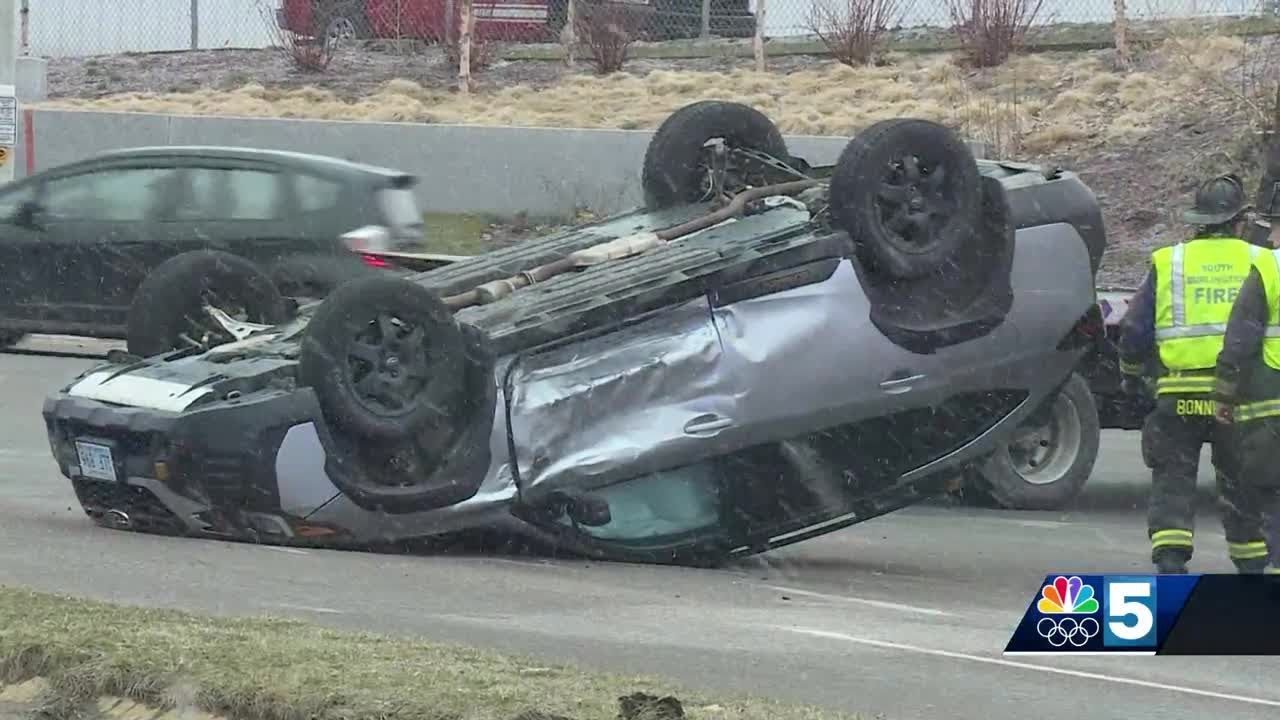 Car flips on Williston road following two-vehicle crash - YouTube