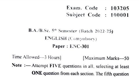 Gndu BA / BSc 5th Semester English Compulsory Question Paper | English Question Paper 2024