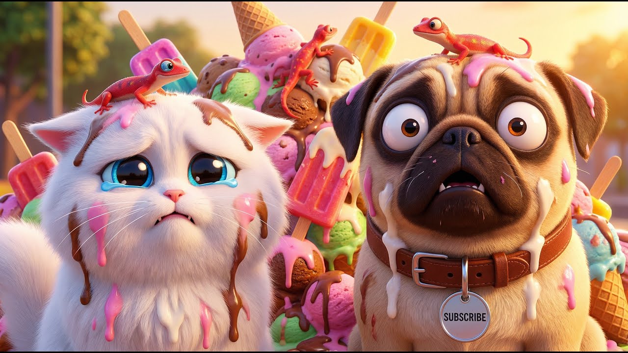 НЕВЕРОЯТНО! 🤯 Щенок и котенок ПАДАЮТ В БАССЕЙН С МОРОЖЕНЫМ 🍦😱 | Милая анимация с мопсом и котом