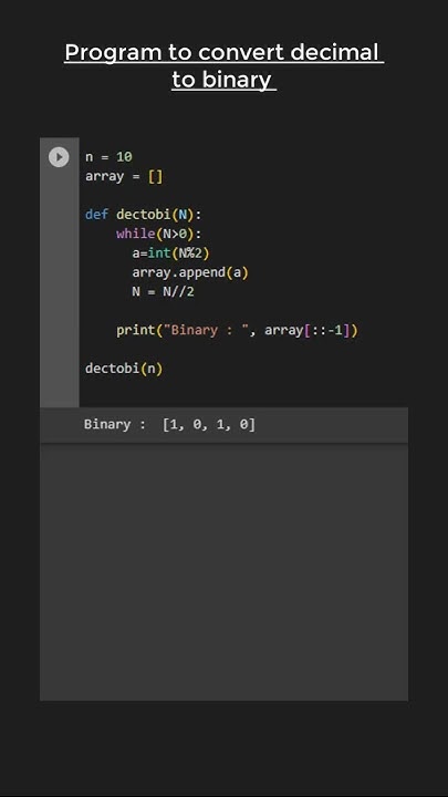 Program to convert DECIMAL to BINARY in Python 🆒😁 - YouTube