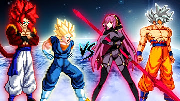 Super Vegito AI & Super Gogeta SSJ4 6P VS Scathacha & Son Goku V3.4 MUI in Jump Force Mugen