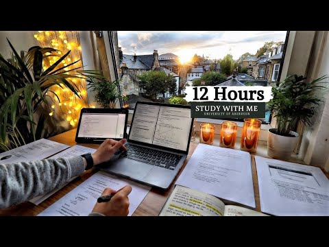 12 HOUR STUDY WITH ME | Background noise, 10-min Break, No music, Study with Merve