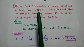 Problems Solved - Single Stub Matching - Impedance Matching