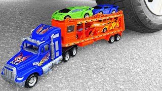 😱Experiment: Wheel Car VS Truck Trailer with Cars Toy. Crushing Crunchy & Soft Things by Car!😎