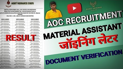 AOC MATERIAL ASSISTANT RESULT| Army ordnance corps recruitment 2023|Aoc result| aoc cut off|MA job