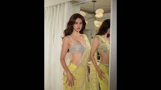 Disha Patani Wearing Yellow Colour Embroidery Saree With Open Hairstyle And Looking So Beautiful