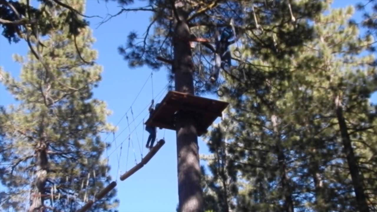 Gillian and Melody on zip line at Treetop Adventure Park Lake Tahoe