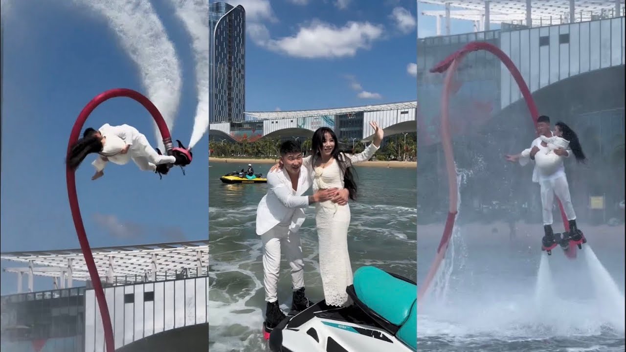 Кататься на флайборде так романтично💃Они наслаждаются полетом над водой!