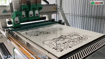 Chạy hoa văn, vách ngăn trang trí … bằng máy cnc nesting 4 đầu Holztek