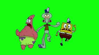 Spongebob Squidward And Patrick Running Green Screen