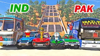 gta 5 Indian cars vs pakistan cars mega bumps ramp challenge | gta 5 in telugu