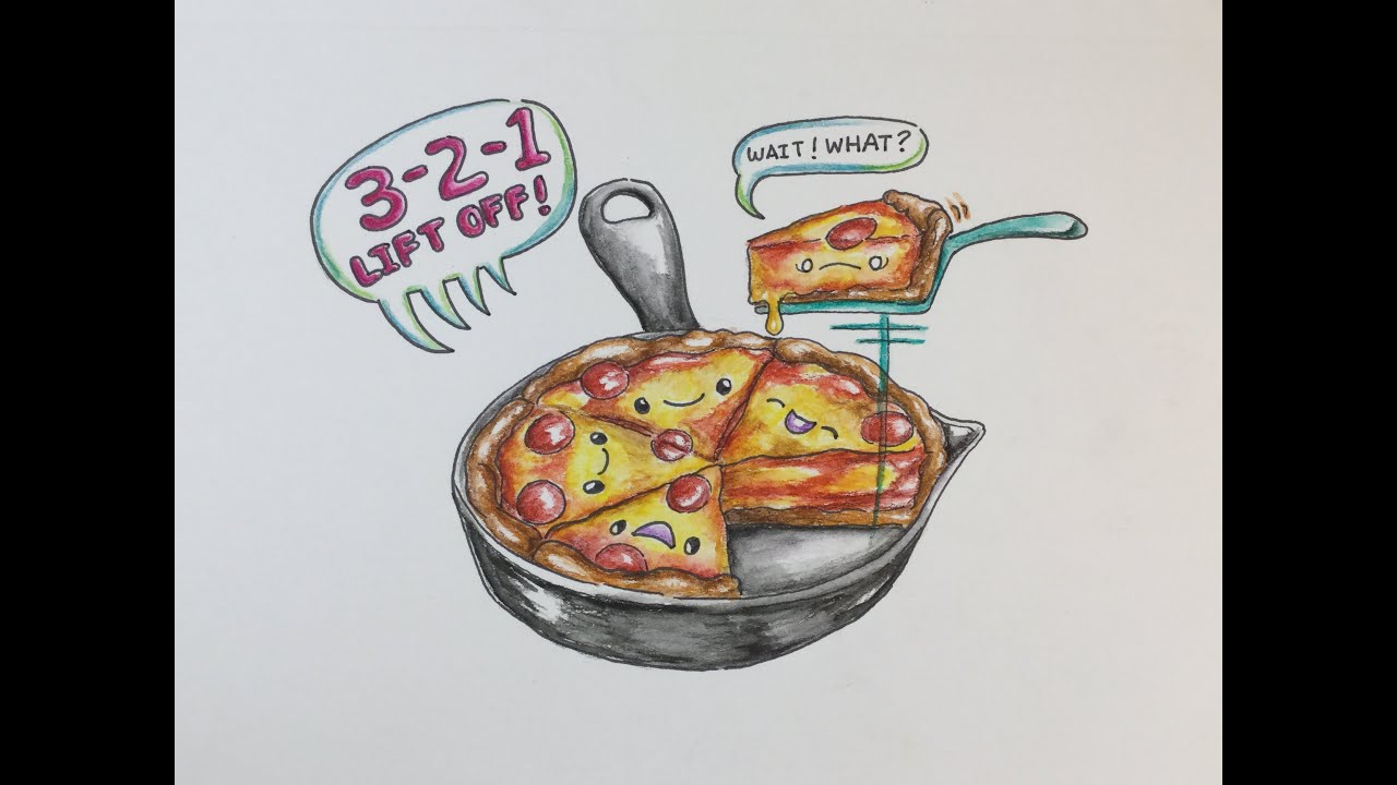How To Draw Kawaii (かわいい | 可愛い)  Deep Dish Pizza  |  (Step by Step Easy)