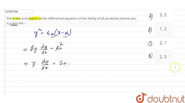 The order and degree of the differential equation of the family of all parabolas whose axis is x...