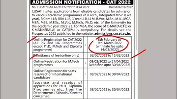 CUSAT CAT-2022  Admission notification