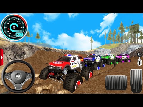 Juego De Conducción De Barro De Cuatro Camiones Monstruo De La Policía | Four Players Gameplay.