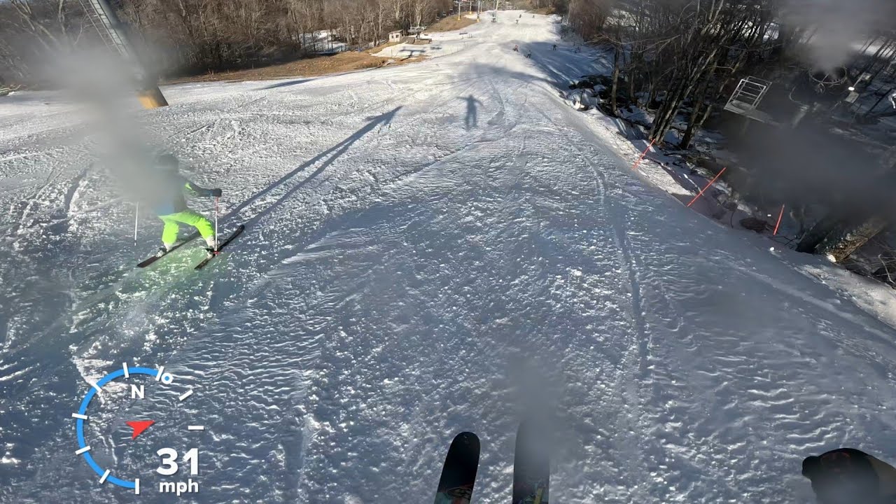 Top to bottom run at sugar mountain. Close call