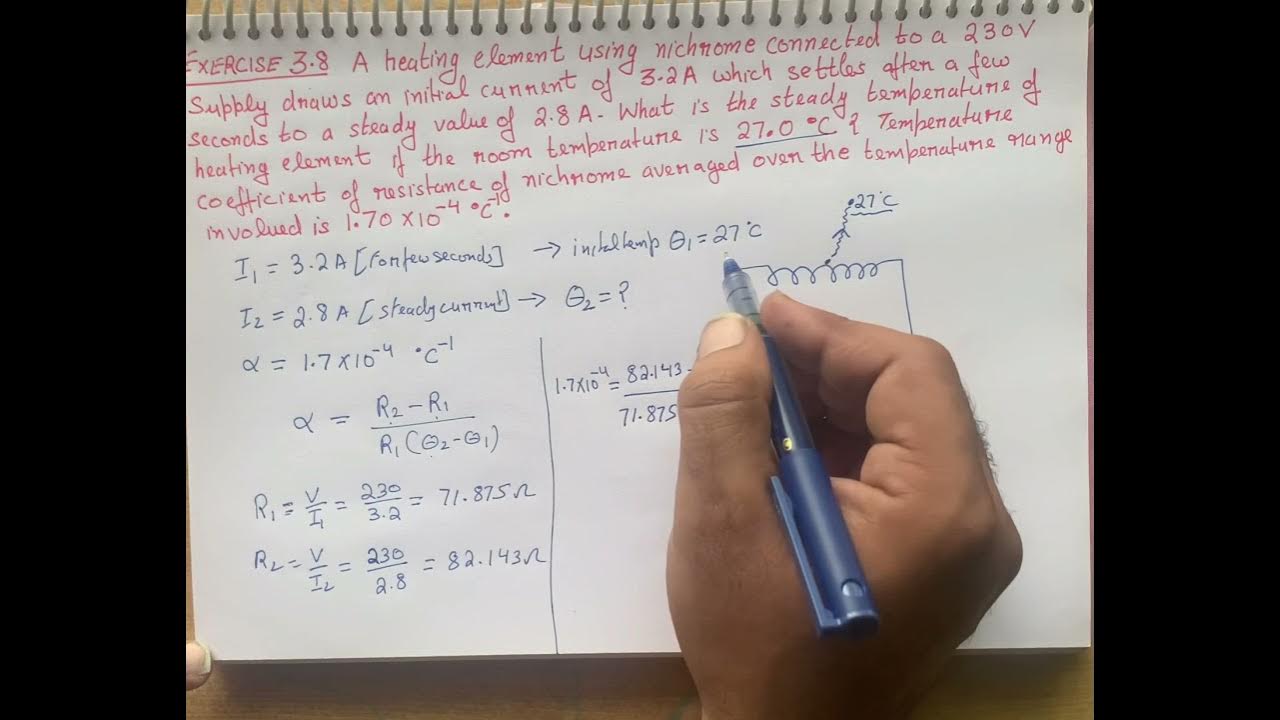 A heating element using nichrome connected to a 230 V supply draws an