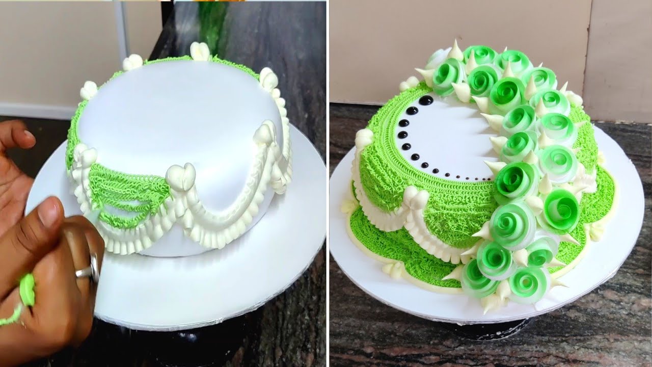 Yummy Pineapple Cake | Flowers Cake Design | Green Color Whipped ...