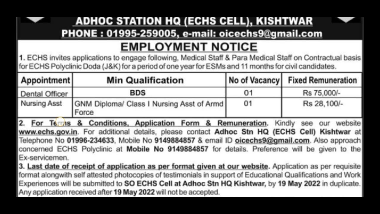 ECHS POLYCLINIC DODA RECRUITMENT