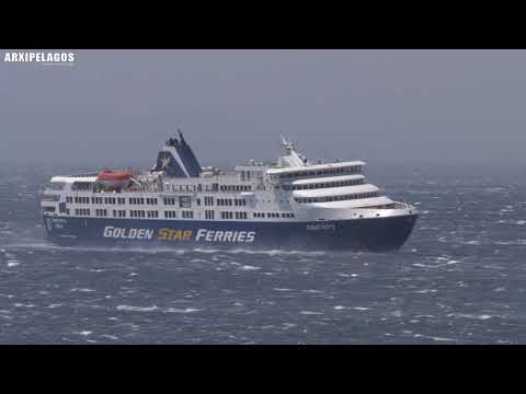 Superferry  (Passenger ship)  arrival to tinos port  22-8-2021(Greece) with strong wind