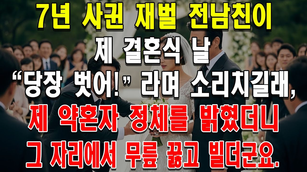 7년 사귄 재벌 전남친이 제 결혼식 날 "당장 벗어!"라며 소리치길래, 제 약혼자 정체를 밝혔더니 그 자리에서 무릎 꿇고 빌더군요.
