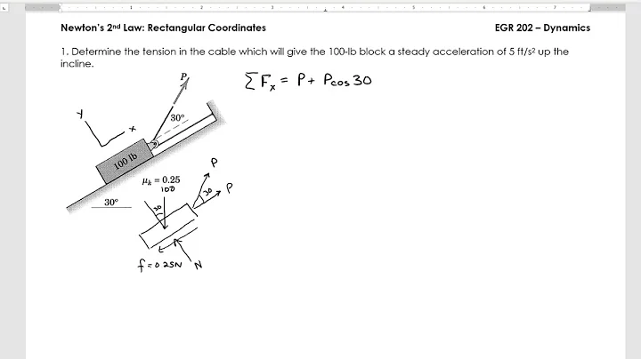 Dynamics 2nd Law Rectangular Coordinates Example 1