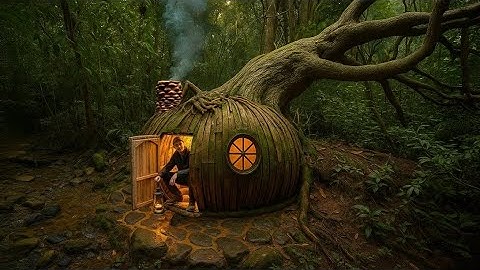 How I Used VINES to Build a Safe Shelter Under a Fallen Oak Tree in 7 Days. Survival, Bushcraft