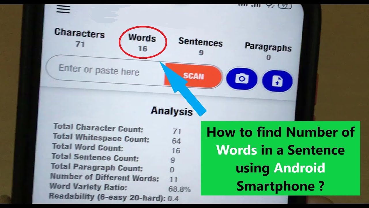 How to find Number of Words in a Sentence using Android Smartphone
