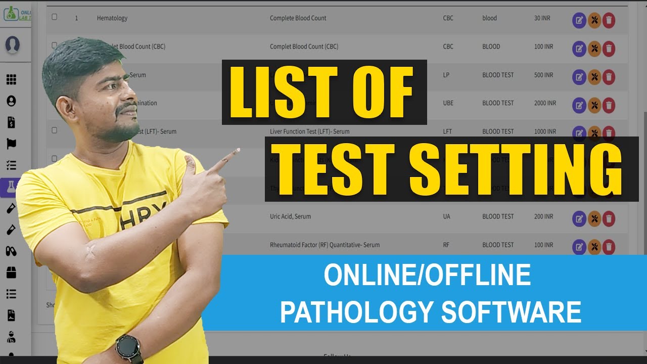 List of Test Setting in Online Pathology Lab Management Software : Part ...
